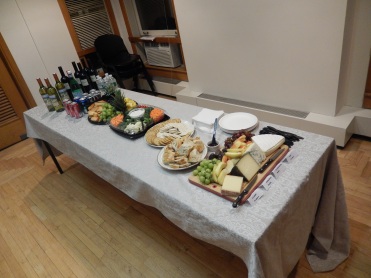 Reception at the Romance Languages Lounge - wine and cheese table: catering by co-organizer Sean Strader